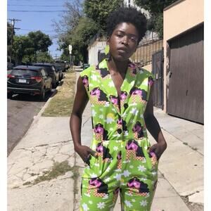 Nooworks Neon Lime Green Floral & Horse Print Sleeveless Jumpsuit